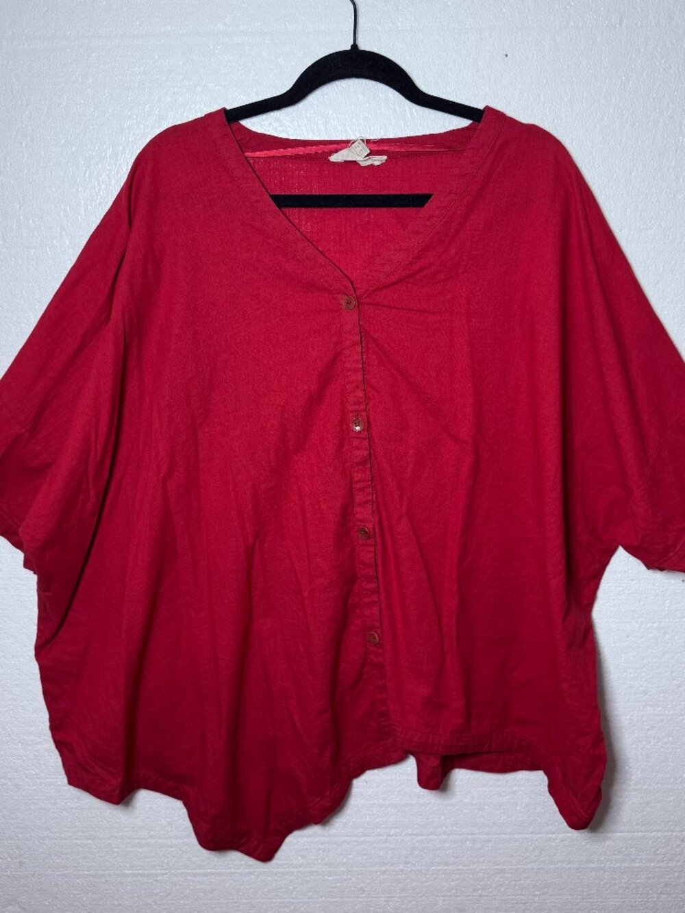 Pure By Ulla Popken Womens 24 / 26 Red Asymmetrical Lagenlook Button Front Top
